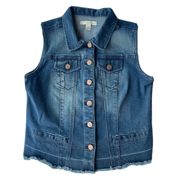 Cato Jackets & Blazers - Cato EST 1946 Jean Vest Sz S Denim Stretch Fringe Hem Button Front Blue Casual